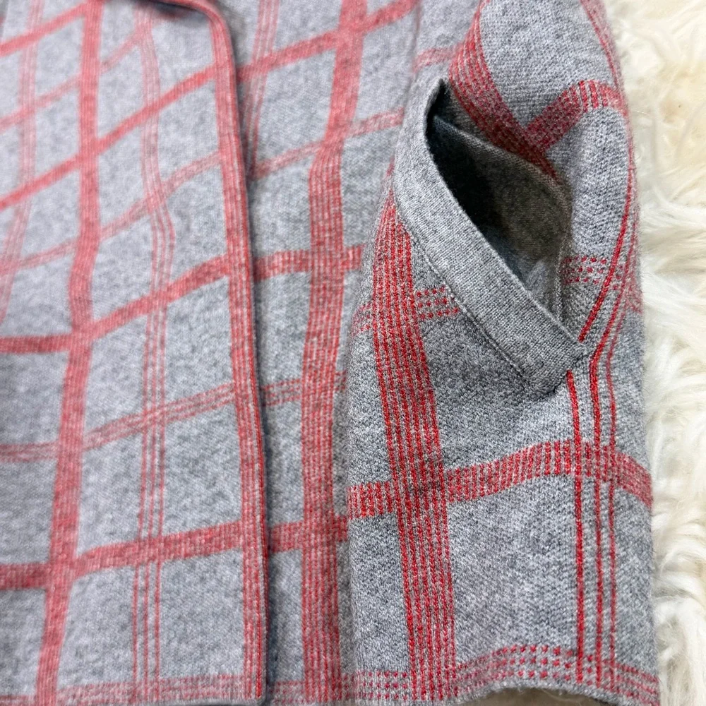 Anthropologie Moth Gray Red Plaid Collared Sweater Jacket - Picture 4 of 16